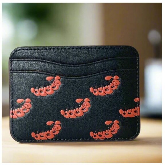 Coach Wavy Card Case Caterpillar Coachtopia Black Leather CQ866 Wallet - Picture 1 of 6
